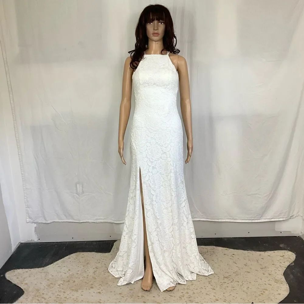 New La Femme White 27046 Appliqud And Embellished Sheath Maxi Gown Dress 2 — image 2 of 8